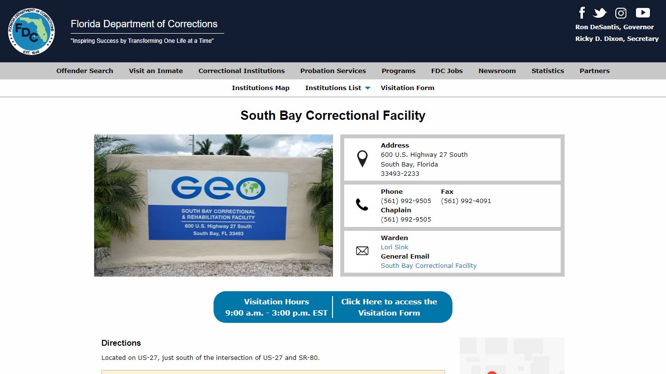 South Bay Correctional Facility -- Florida Department of Corrections
